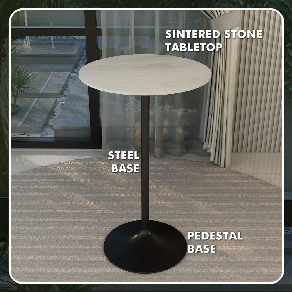 Leisuremod LeisureMod Verve Collection Modern Bar Height Table Black Base with 27 Round Marble White Sintered Stone Top, , large