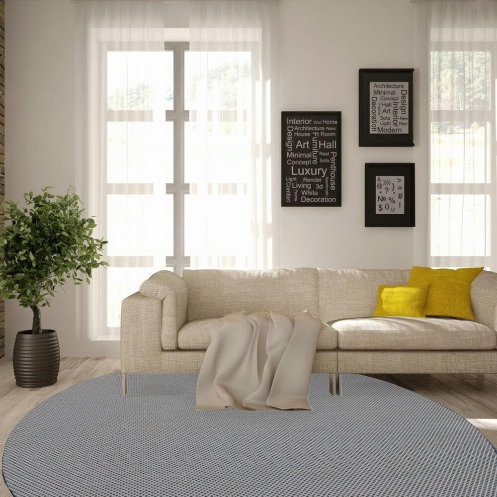 Nourison Courtyard Ivory and Blue 8&#39; Round Indoor/Outdoor Area Rug, , large