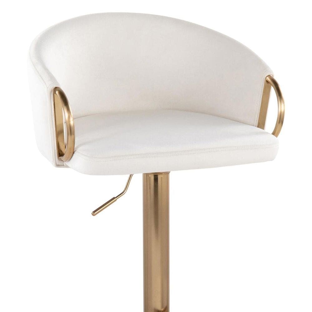 LumiSource Claire Swivel Adjustable Barstool with Cream Velvet Upholstery in Gold (Set of 2), , large