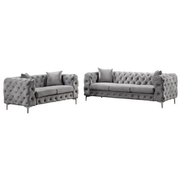 Morden Fort Sofa and Loveseat with Deep Button Tufted Set in Silver Grey Velvet, , large