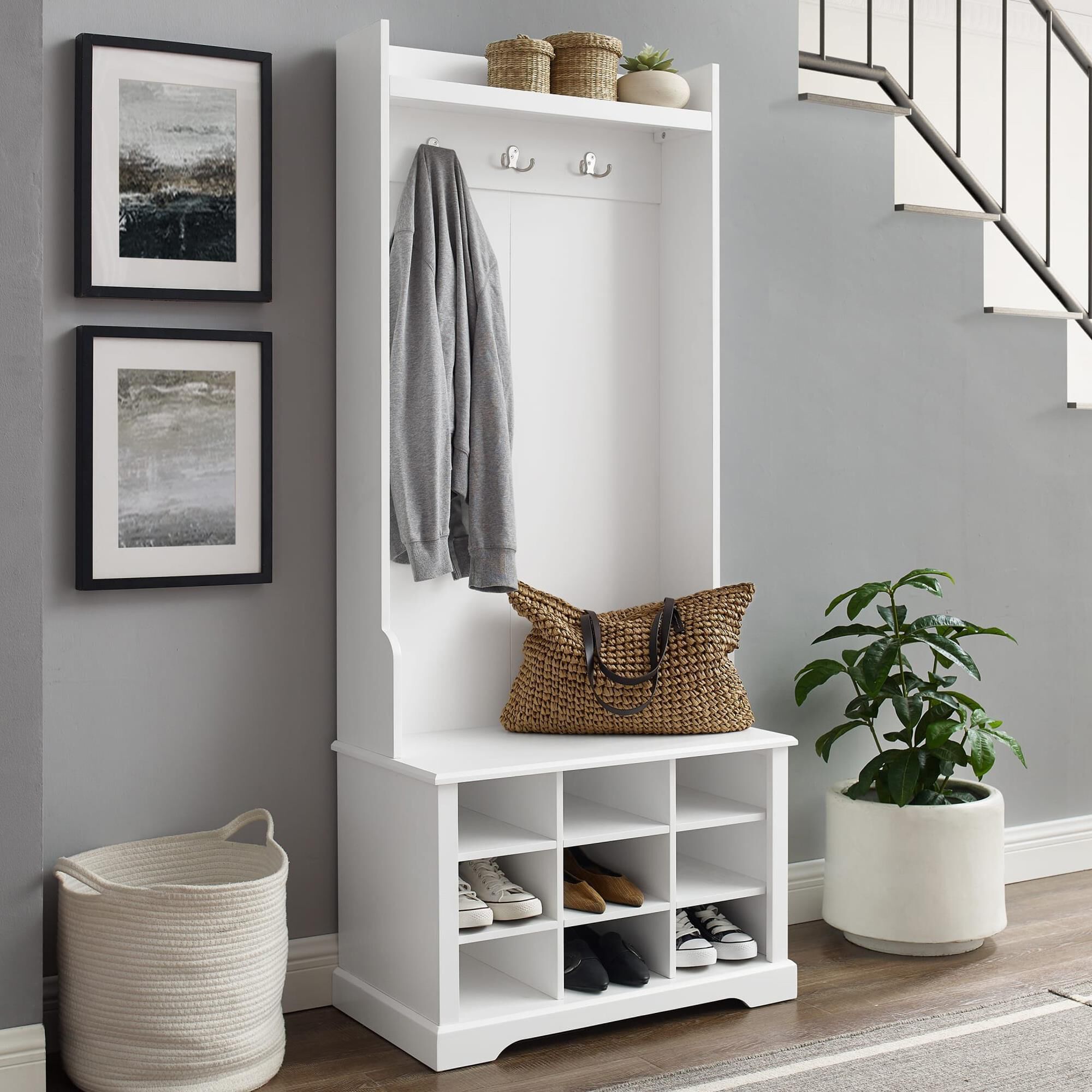 large hall tree with shoe storage