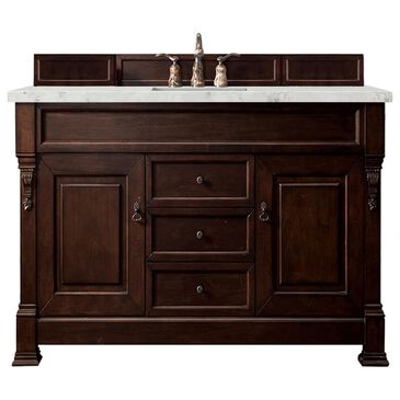 James Martin Vanities Brookfield 60" Single Bathroom Vanity in Burnished Mahogany with 3 cm Eternal Jasmine Pearl Quartz Top and Rectangle Sink, , large