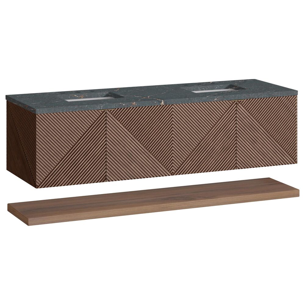 James Martin Vanities Marcello 72" Wall Mounted Double Bathroom Vanity in Chestnut with 3 cm Parisien Bleu Quartz Top and Rectangular Sinks, , large