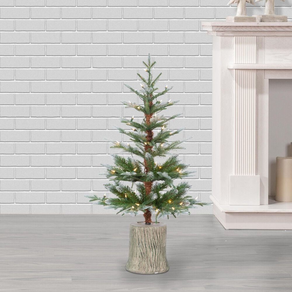 The Gerson Company 3' Potted Pre-Lit Artificial Frosted Pine with White Lights in Green, , large
