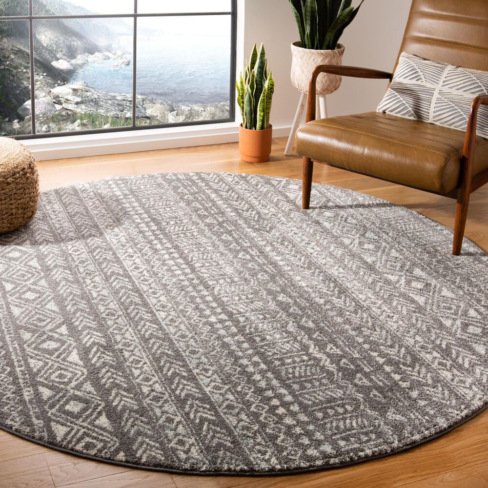 Safavieh Tulum Transitional 6&#39;7&quot; Round Dark Grey and Ivory Area Rug, , large