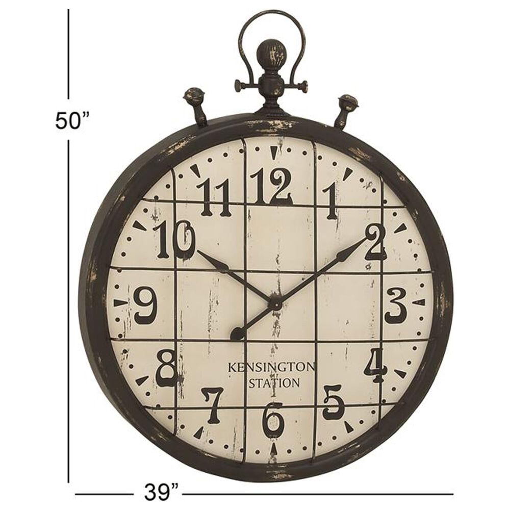 Maple and Jade 39&quot; Wall Clock in Distressed Black and Taupe, , large