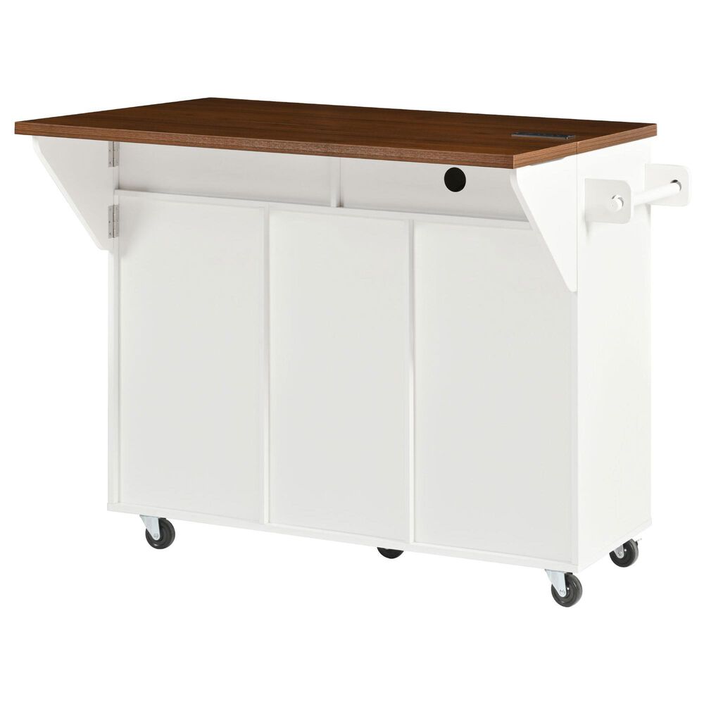 HOMLUX 52" Fluted Kitchen Island with Drop Leaf in White, , large