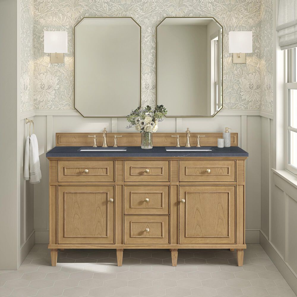James Martin Vanities Lorelai 60&quot; Double Vanity in Light Natural Oak with 3 cm Charcoal Soapstone Quartz Top, , large