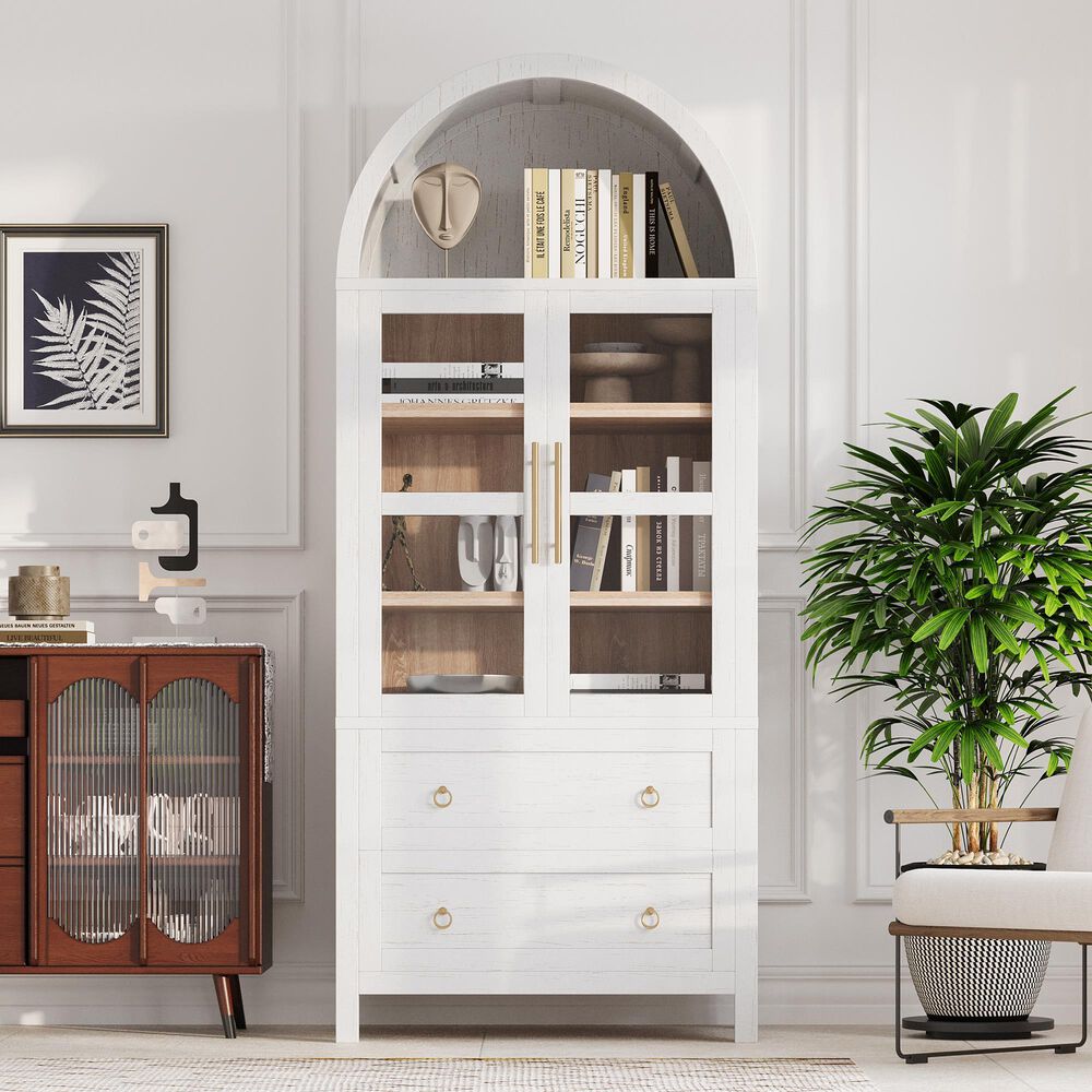 HOMLUX 71" Arched Kitchen Pantry Cabinet in White, , large