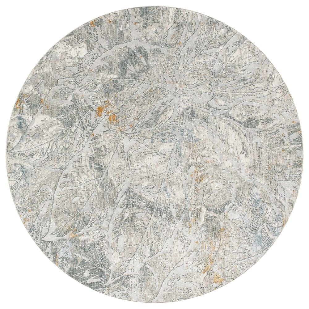 Surya Dresden DRE-2317 White, Medium Gray, Light Slate, Gray, Denim and Mustard 7"10" Round Area Rug, , large