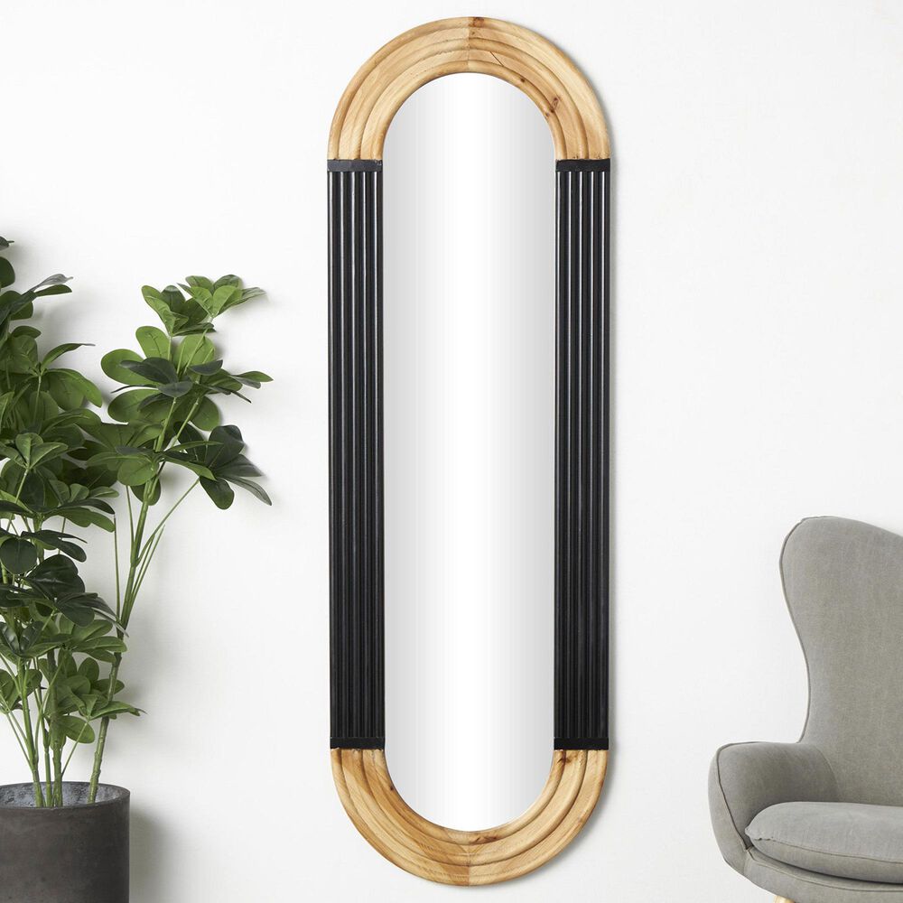 Maple and Jade 68&quot; x 22&quot; Oval Wall Mirror with Dimensional Carved Frame in Brown and Black, , large