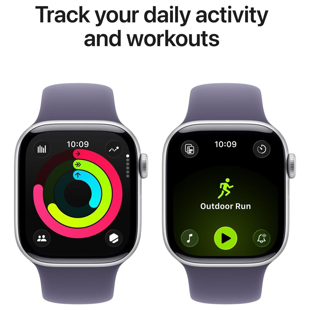 Apple Watch Series 11 (GPS) 42mm Aluminum Case with Purple Fog Sport Band - M/L in Silver and 2-Year AppleCare+, , large