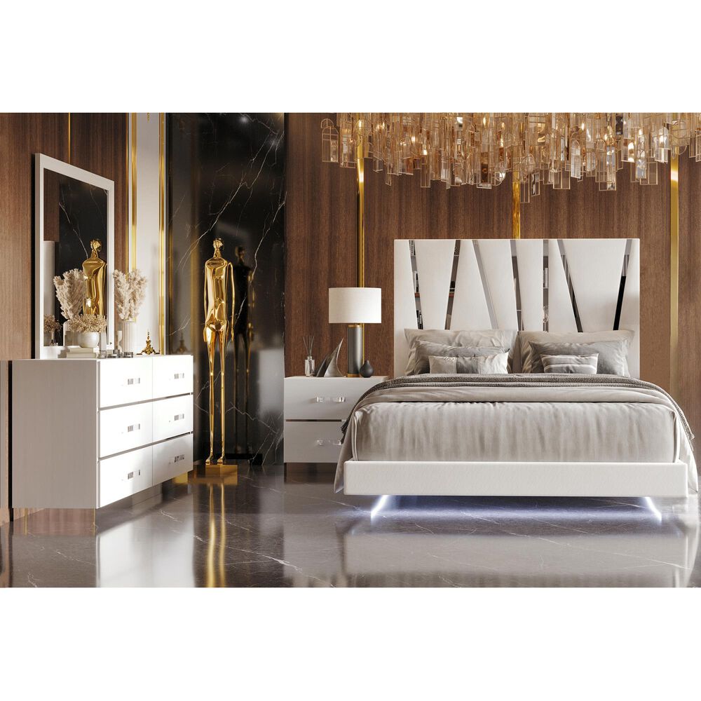 New Heritage Europa 4 Piece Wood Cal King Panel Bedroom Set with Nightstand in White, , large