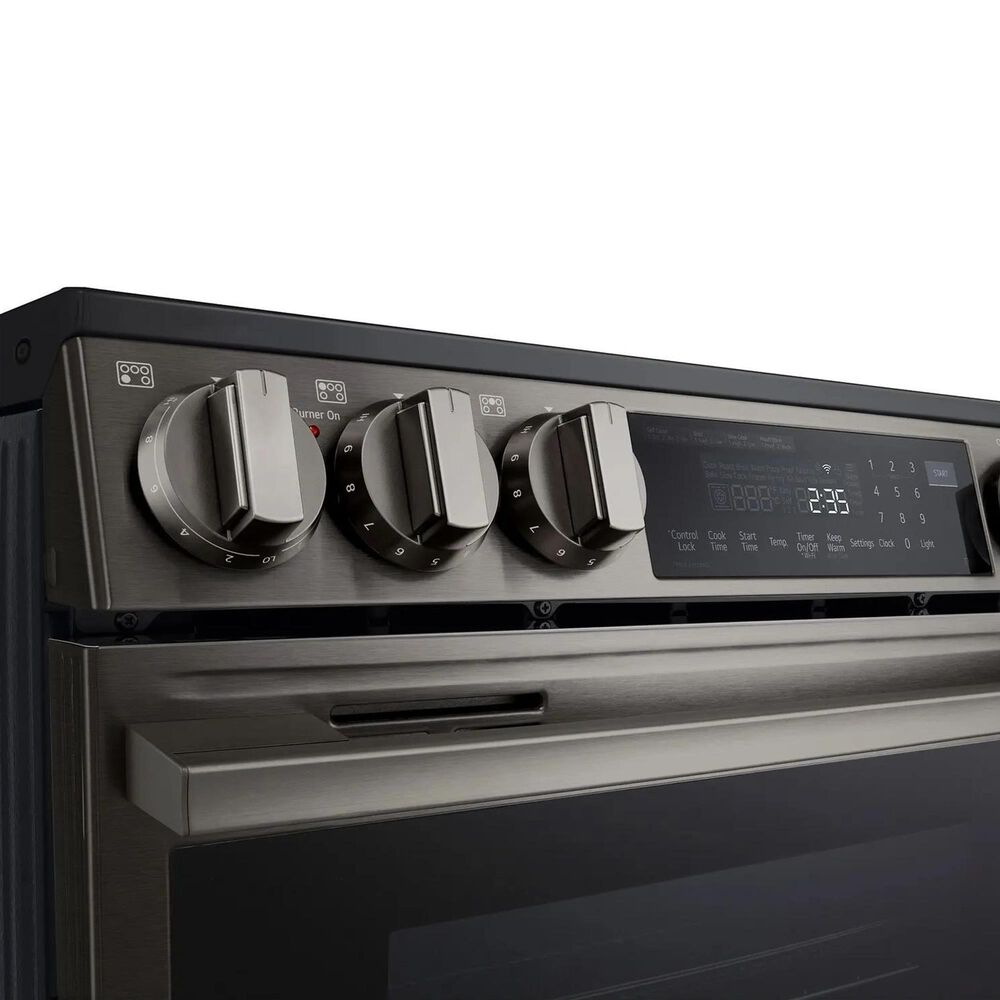 LG 2-Piece Kitchen Package with 6.3 Cu. Ft. Smart Slide-In Electric Range and 2.1 Cu. Ft. Smart Over-the-Range Microwave in Black Stainless Steel, , large