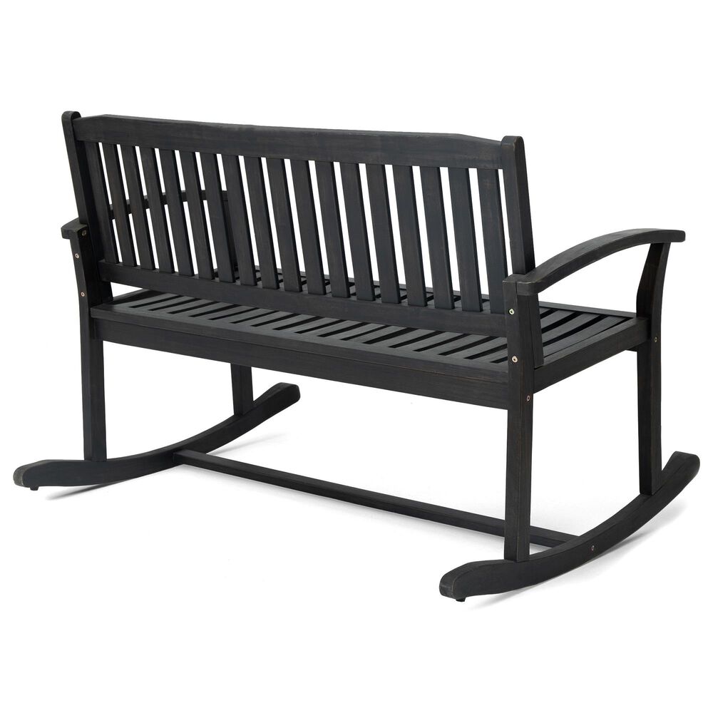 Hearth and Haven Baxter Outdoor Rocking Loveseat in Dark Grey, , large