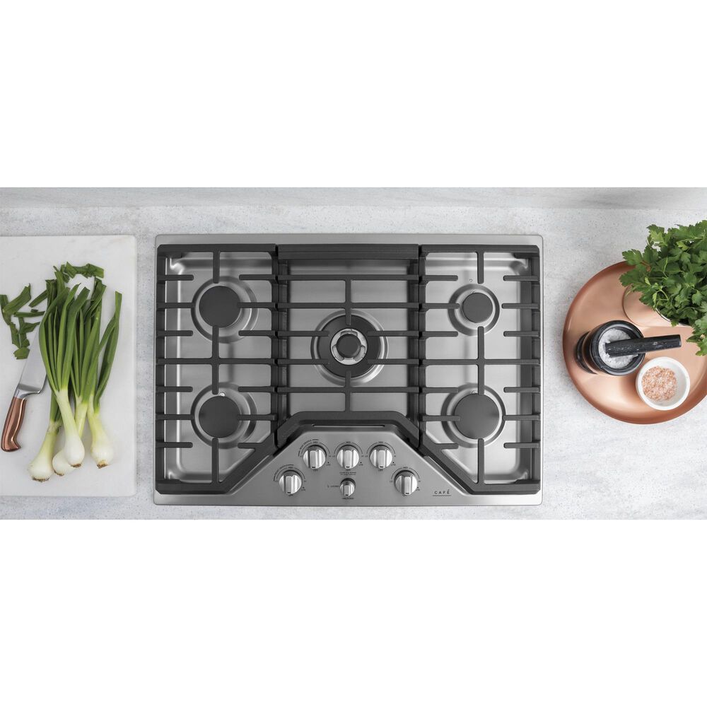 Cafe 2-Piece Kitchen Package with Matte White 30" Smart Built-In Convection Double Wall Oven and Stainless Steel 30" Gas Cooktop, , large