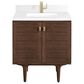 James Martin Vanities Amberly 30" Single Bathroom Vanity in Mid-Century Walnut with Single Hole 3 cm White Zeus Quartz Top and Rectangular Sink, , large