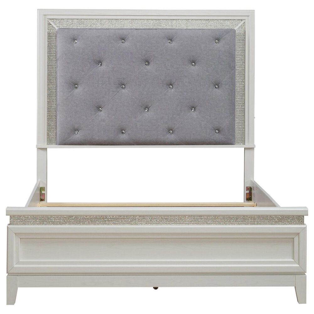 Belle Furnishings Reflections 5-Piece Queen Upholstered Bedroom Set in Pearl White and Rhinestone, , large