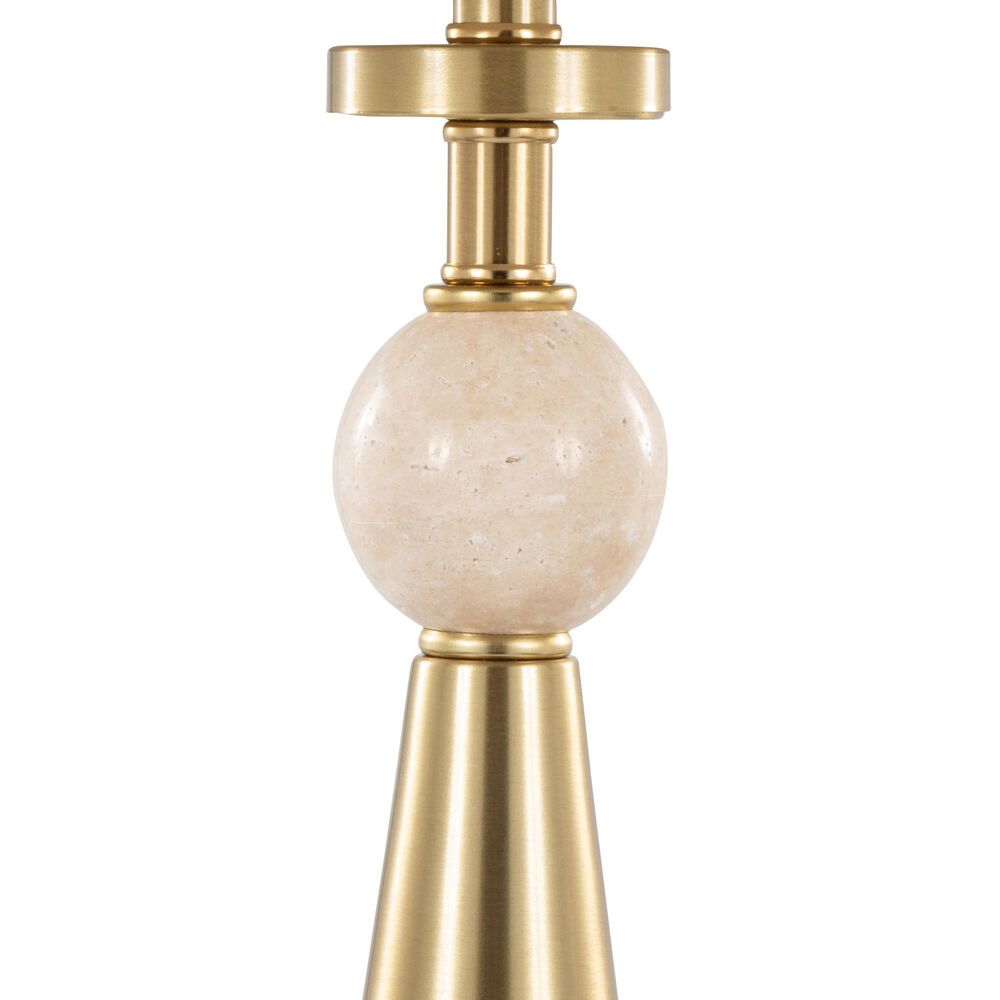 LumiSource Cone Travertine Table Lamp with Tan Leaf Shade in Gold (Set of 2), , large