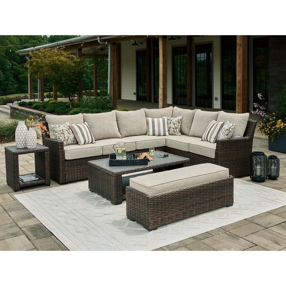 Brook Ranch 2 Piece Outdoor Sectional with Bench - Brown Brook Ranch 2 Piece Outdoor Sectional with Bench - Brown