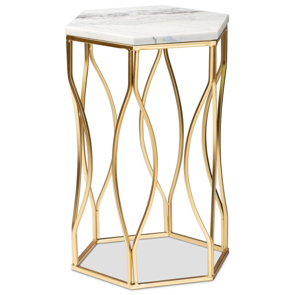 Baxton Studio Kalena End Table in White and Gold, , large