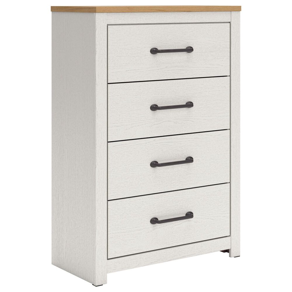 Ashley Linnocreek 4-Drawer Drawer Chest in White and Warm Brown, , large