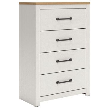 Ashley Linnocreek 4-Drawer Drawer Chest in White and Warm Brown, , large
