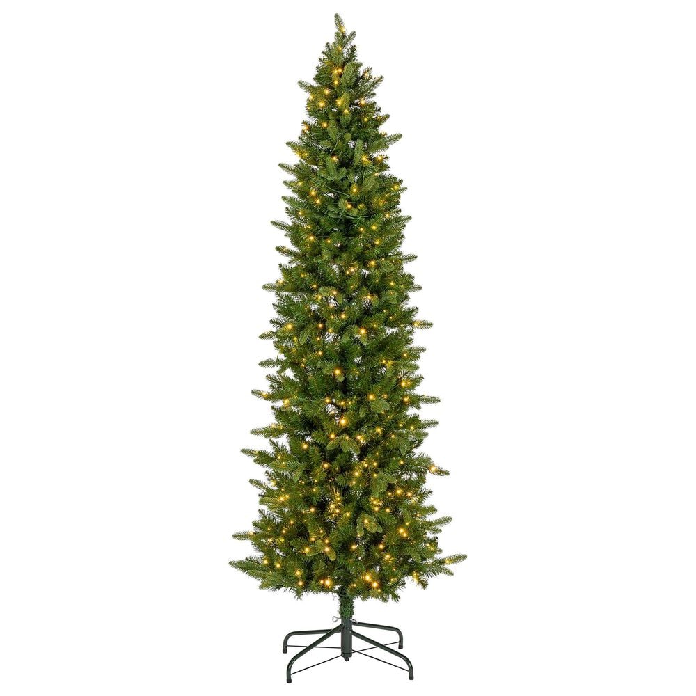 The Gerson Company 7.5" Pre-Lit Artificial Natural Cut Narrow Saginaw Spruce with Multicolored Lights in Green, , large