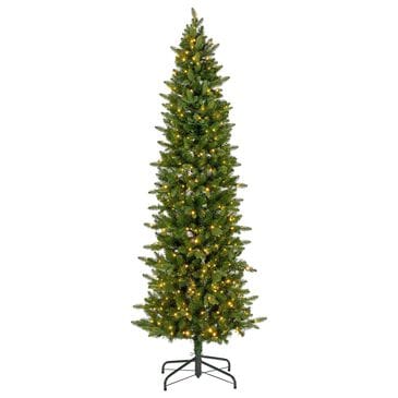 The Gerson Company 7.5" Pre-Lit Artificial Natural Cut Narrow Saginaw Spruce with Multicolored Lights in Green, , large