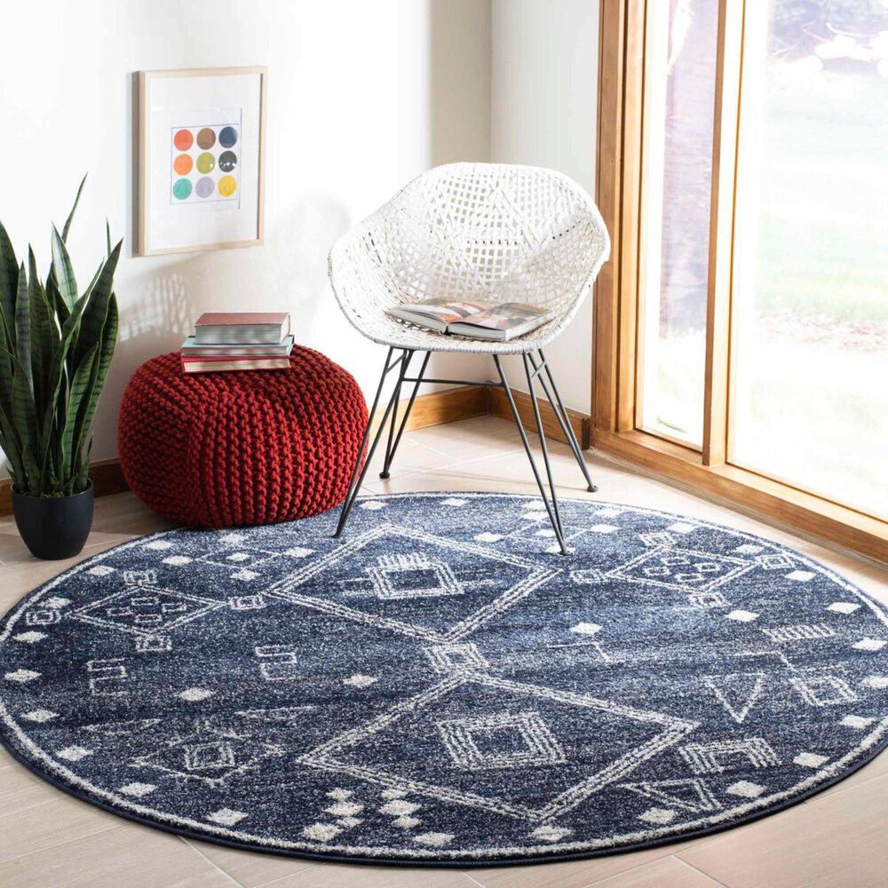 Safavieh Adirondack ADR208N 6&#39; Round Navy and Silver Area Rug, , large