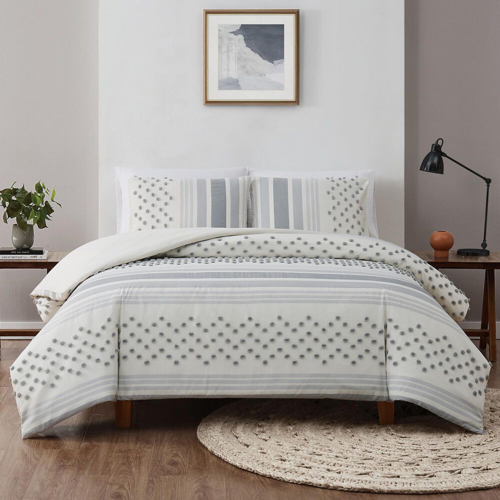 Pem America Mia 3-Piece Full/Queen Duvet Set in Grey and Ivory, , large