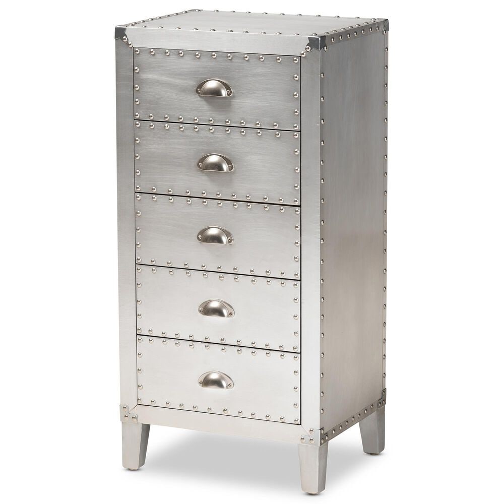 Baxton Studio Carel 5-Drawer Accent Storage Cabinet in Silver, , large