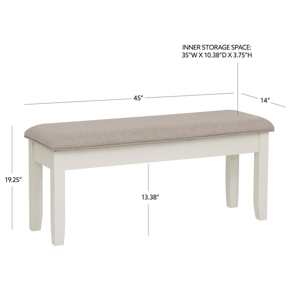 Linon Home Decor Jane Storage Bench with Light Grey Cushion in Vanilla White, , large