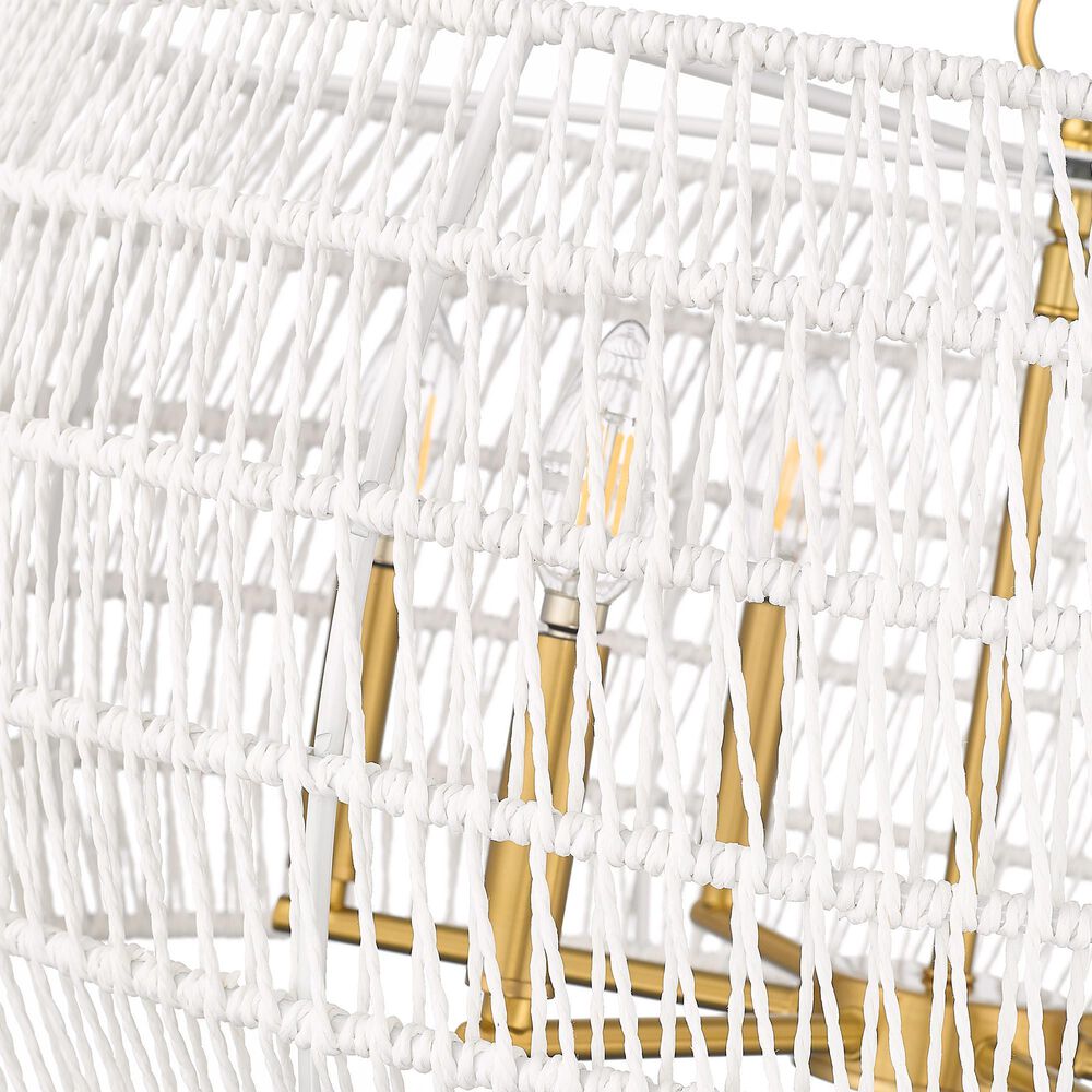 Golden Lighting Ellie 6-Light Chandelier with Bleached White Raphia Rope Shade in Modern Brushed Gold, , large