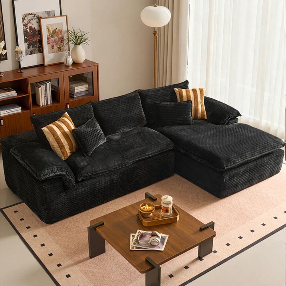 HOMLUX 112" Modern Sectional Sofa with Curved Armrests in Black, , large
