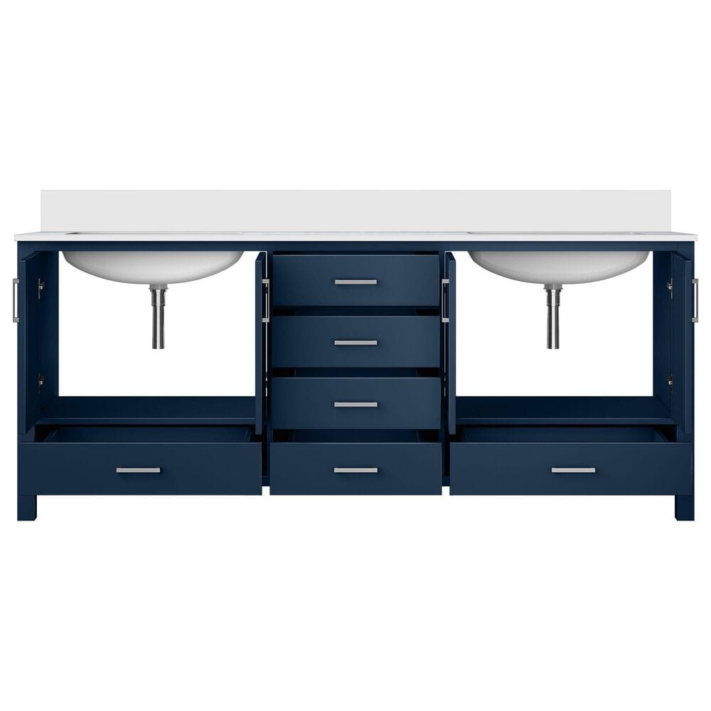 Lexora Home Jacques 80&quot; Double Bathroom Vanity in Navy Blue with 2 cm White Cultured Marble Top and Rectangular Sinks, , large