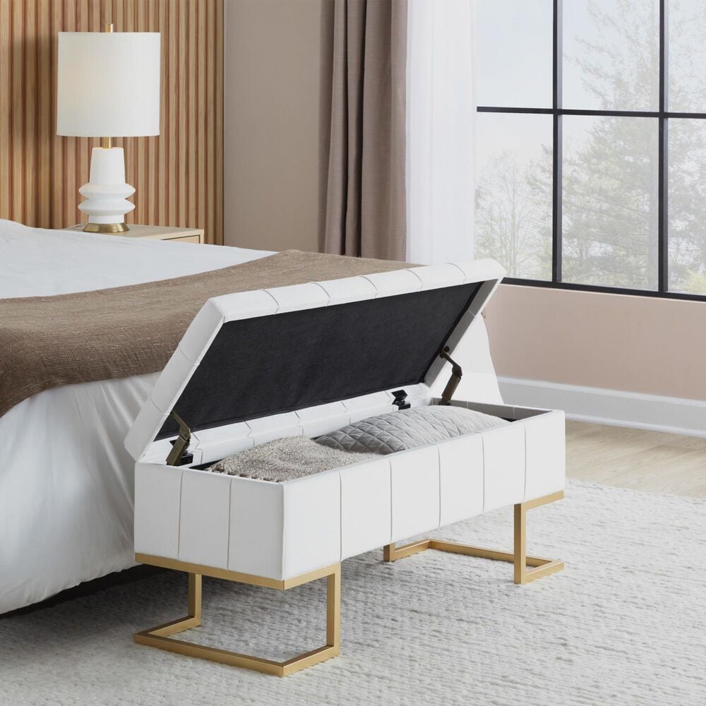 Lumisource Midas Storage Bench with White Velvet Cushion in Gold, , large