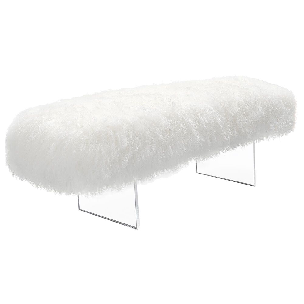 Safavieh Lilliana Ottoman in White Sheepskin, , large