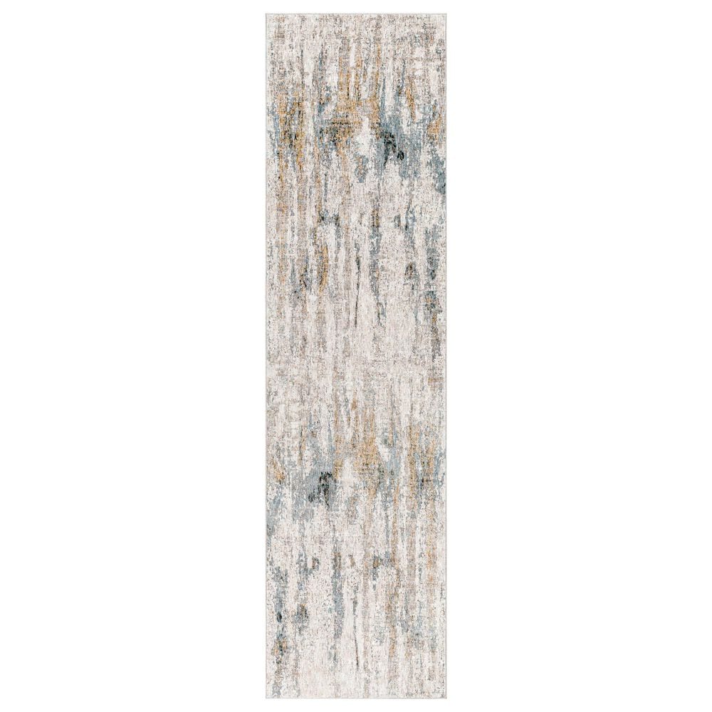 Surya Cardiff CDF-2306 Medium Gray, Light Blue, Mustard and Dark Blue 2&#39;7&quot; x 7&#39;3&quot; Runner, , large