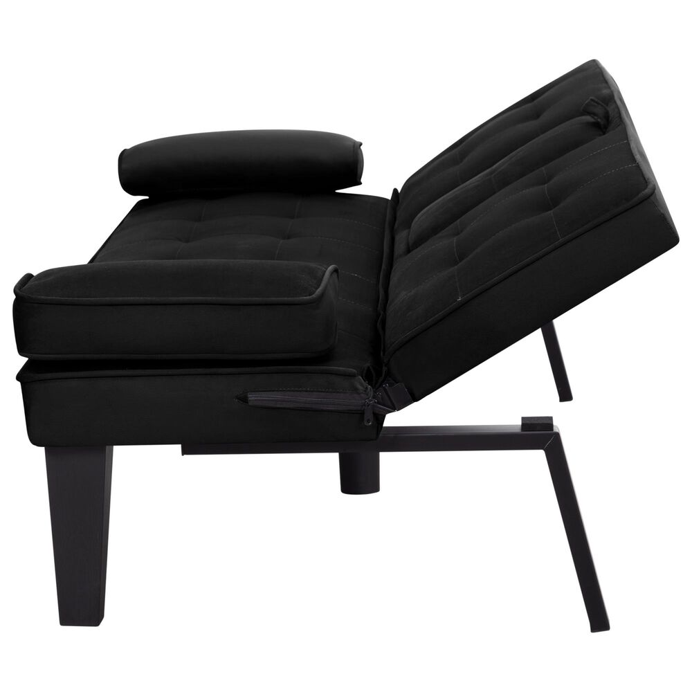 HOMLUX 65" Futon Sleeper Sofa Bed with Adjustable Backrest and Cup Holders in Black, , large