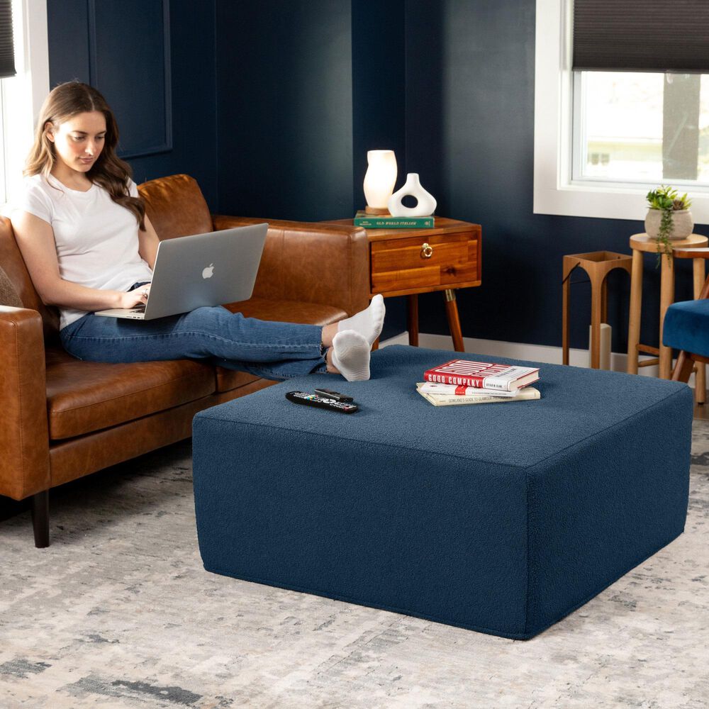 Jaxx Fairlie Boucle Fabric Ottoman in Navy, , large