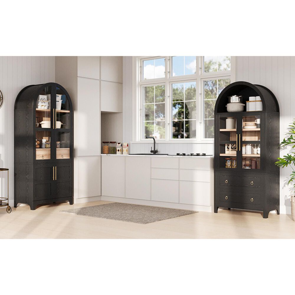 HOMLUX HOMLUX 71" Tall Arched Kitchen Pantry Cabinet with Door Shelves, Farmhouse Kitchen Storage Cabinet with Open &amp; Adjustable Shelves, Hidden Drawer &amp; Glass Door, Cupboard for Kitchen, Dining Room, Black, , large