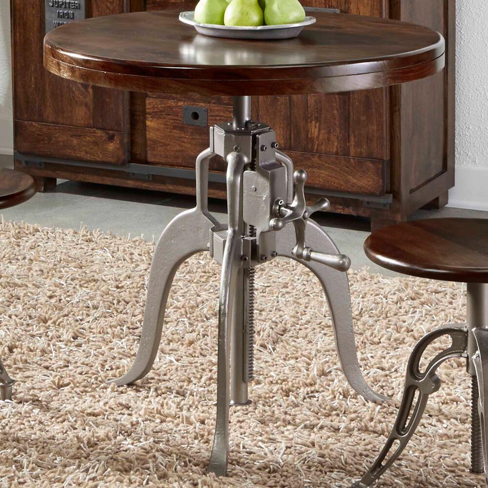 Shell Island Furniture Bristol Round Adjustable Table in Honey Brown and Antique Silver, , large