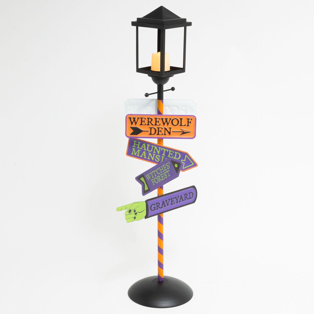 The Gerson Company 47.95&quot;H Lighted Metal Halloween Street Lamp with LED Candle in Assort, , large