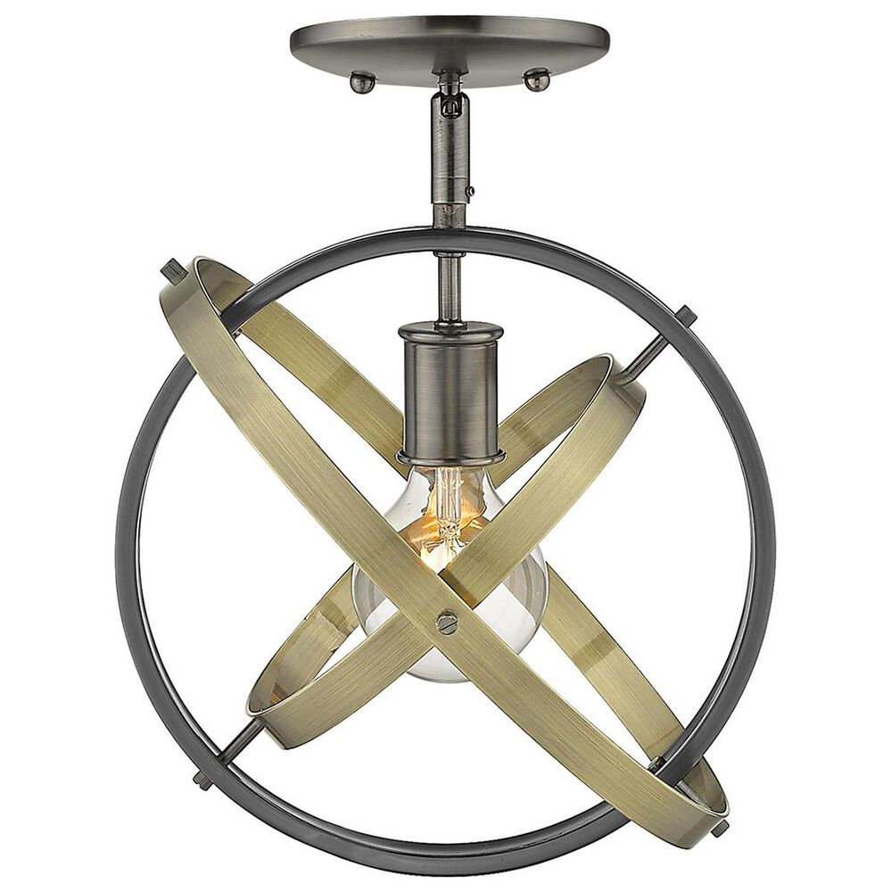 Golden Lighting Atom Semi Flush in Black Brushed Steel with Aged Brass Accent Rings, , large