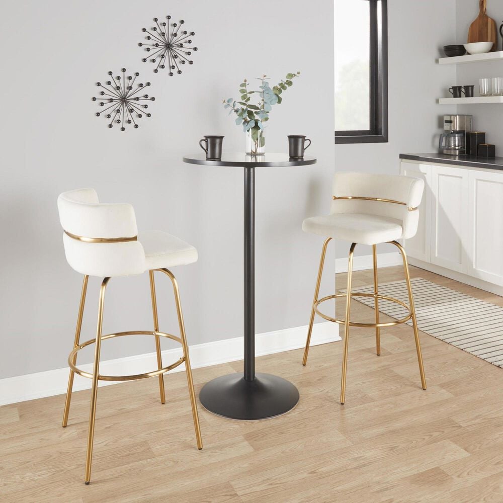 LumiSource Cinch 30" Swivel Barstool with Cream Upholstery in Gold (Set of 2), , large