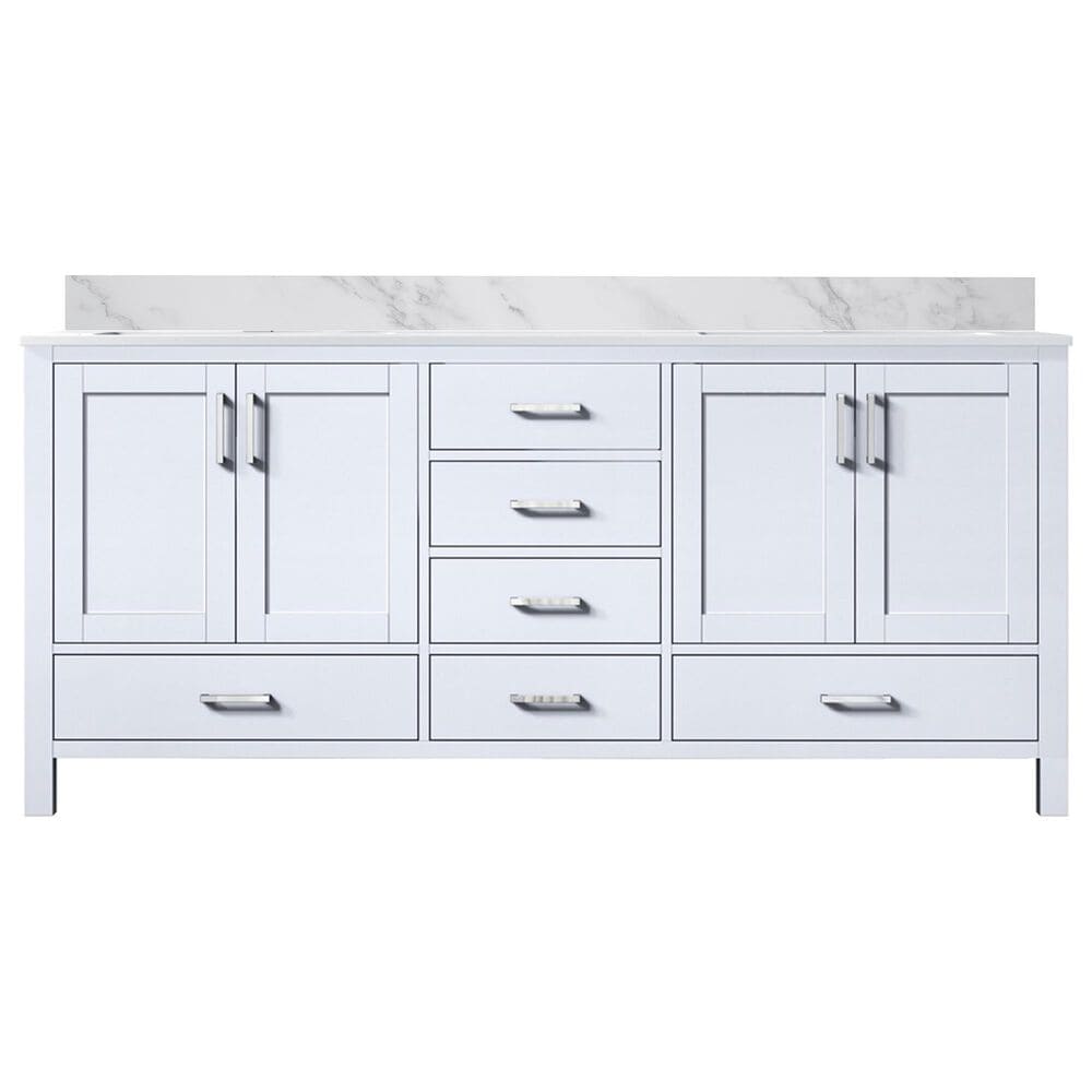 Lexora Home Jacques 72&quot; Double Bathroom Vanity in White with 2 cm White Carrara Marble Top and Rectangular Sinks, , large