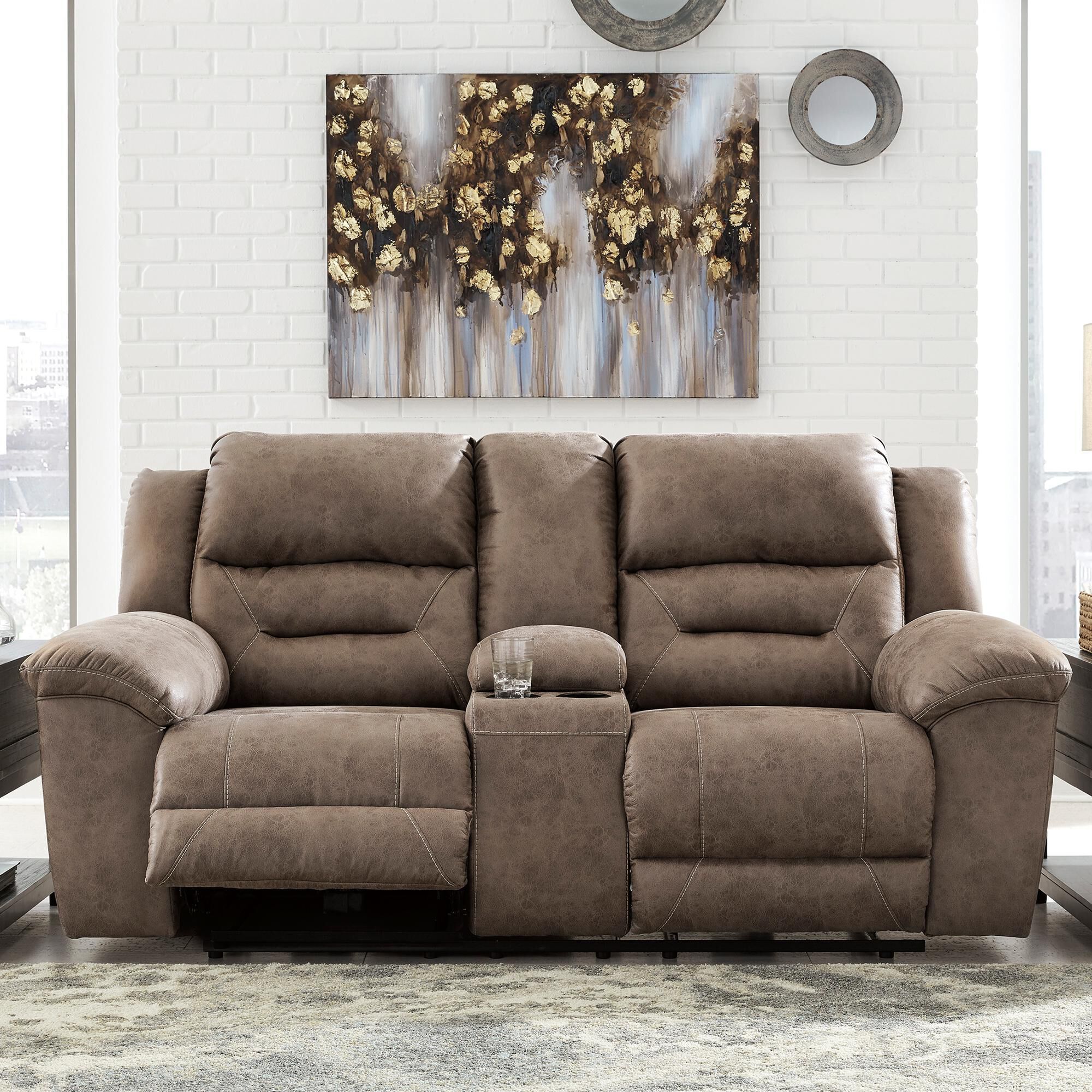 Ashley Stoneland Power Double Reclining Console Loveseat in Fossil