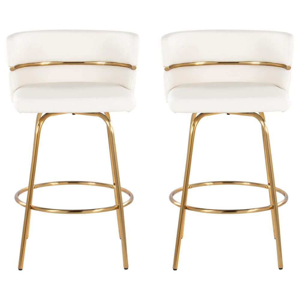 LumiSource Cinch 26" Swivel Counter Stool with White Upholstery in Gold (Set of 2), , large
