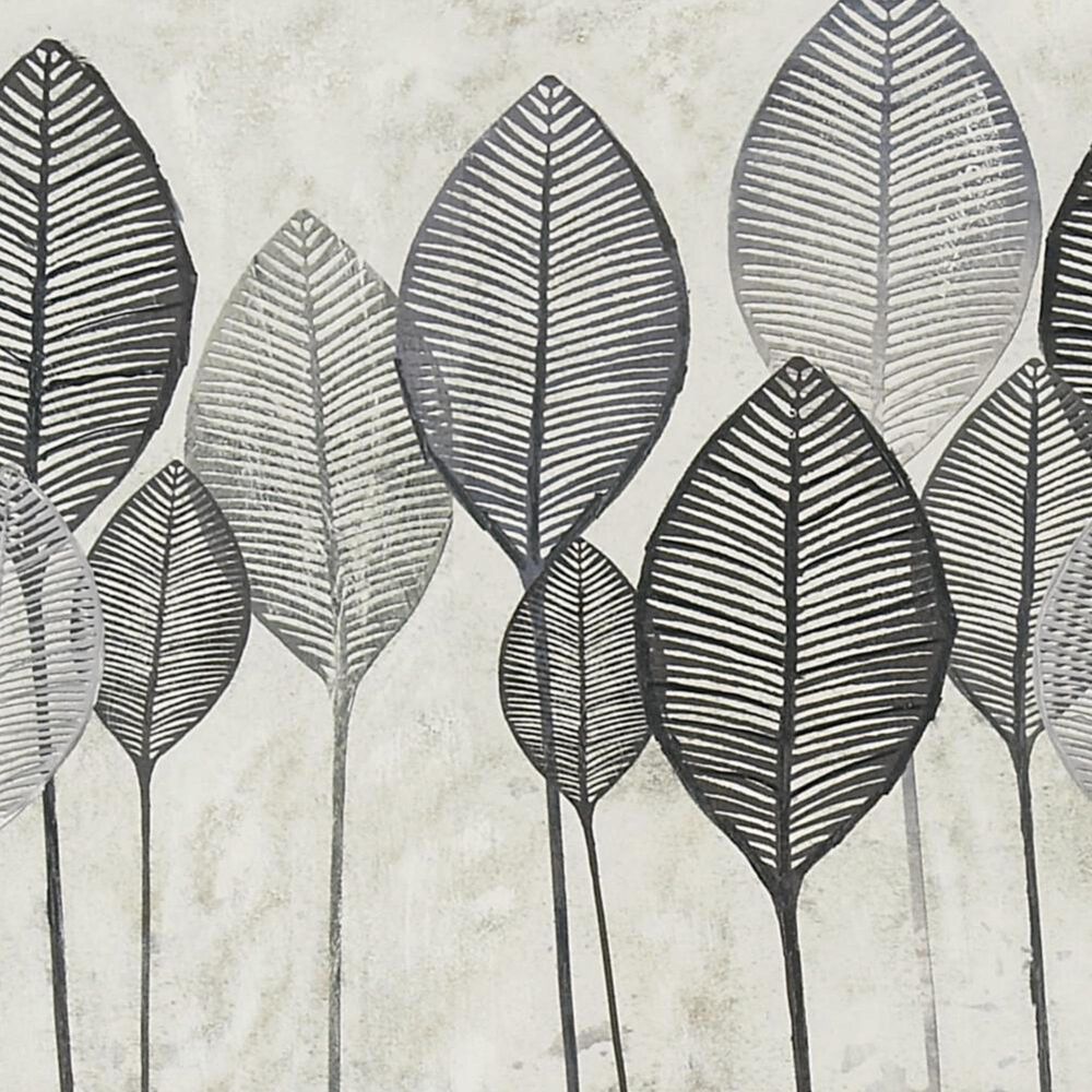 Maple and Jade 27" x 55" Leaf Canvas Wall Art with Frame in Black, Gray, Silver, Brown and Green, , large